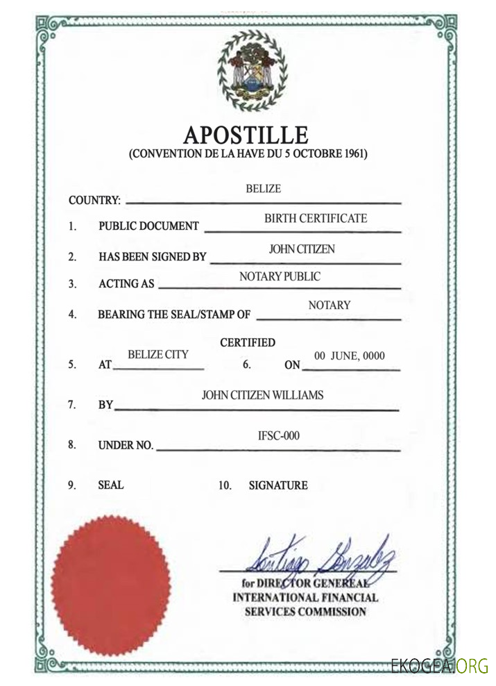 Acte de naissance Belize, Apostille VERSION 2